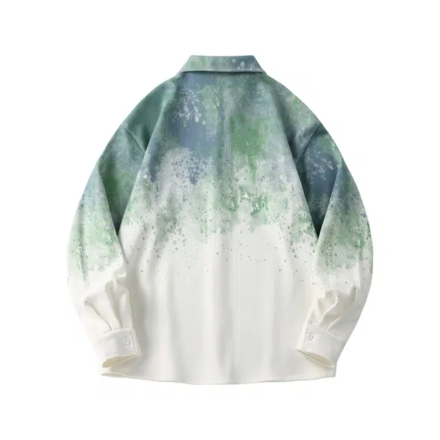 微牛 美式复古渐变扎染潮流百搭宽松休闲长袖外套衬衫 男款