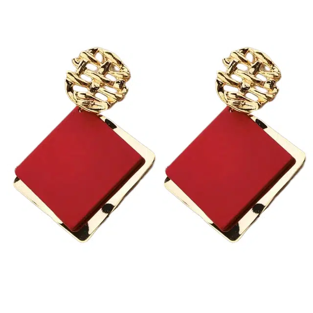 澜耀 小众设计感复古红色方形 轻奢高级感 铜合金 耳环 女款