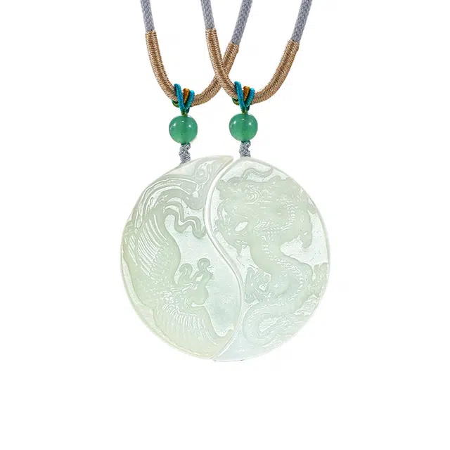 乃瑭 【高品质 龙凤呈祥】天生一对二合一青白龙凤呈祥 新中式国风好运上岸平安扣 四大名玉 岫玉 项链 男女同款情侣款