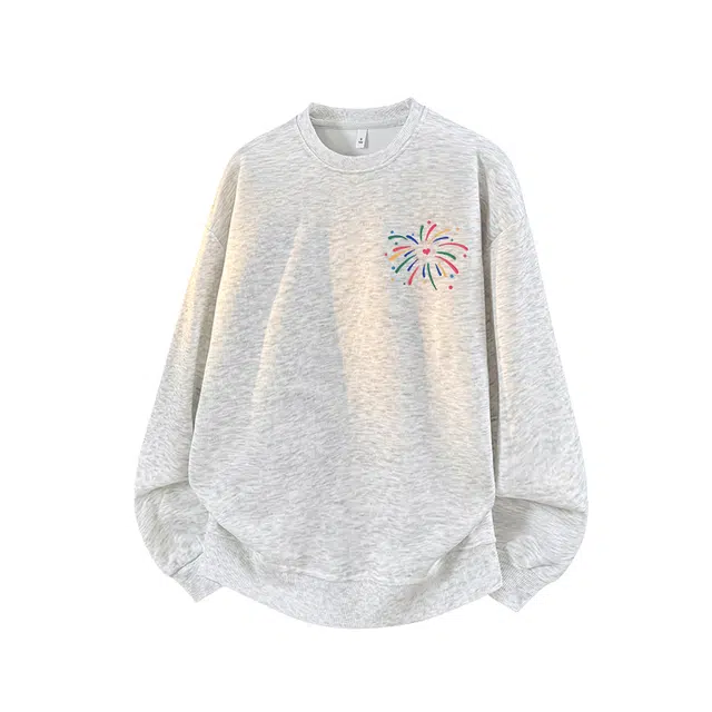 一碗士多 美式街头潮牌烟花骷髅趣味印花高级感设计痞帅动漫复古时尚青春休闲舒适宽松基础款出片游玩百搭潮流圆领落肩长袖卫衣 男女同款