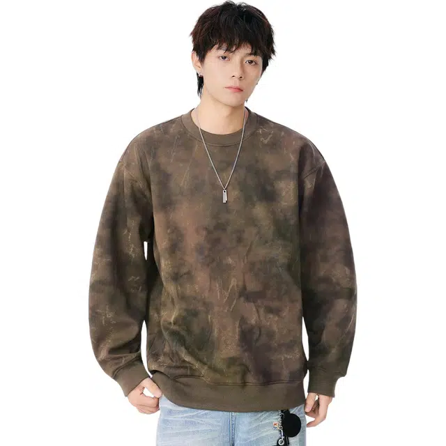 米素力 复古圆领秋季几何落肩袖休闲风套头卫衣 男女同款