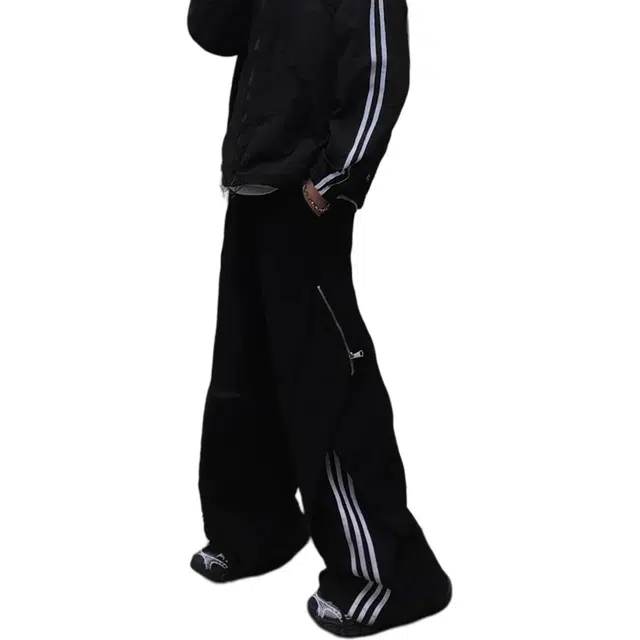 徐百货 美式小众解构拉链工装裤复古三条杠宽松垂感运动阔腿裤潮流百搭舒适休闲裤 男女同款