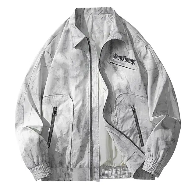 敦煌博物馆 美式高街大码哈灵顿扎染结构多拉链翻领酷飒机车服外套防风保暖舒适氛围感痞帅百搭机能夹克 男女同款