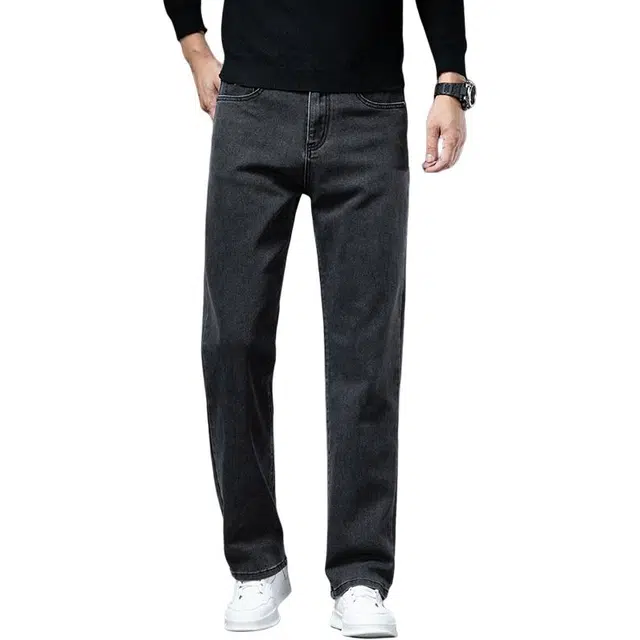 么宁 秋冬季简约百搭轻商务宽松直筒裤舒适透气耐穿耐磨个性时尚运动休闲牛仔裤 男女同款