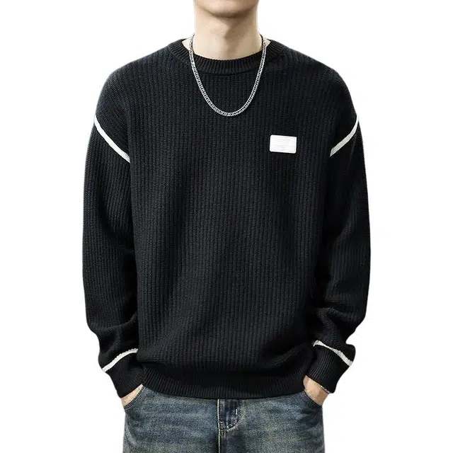 前进牛 美式休闲高街潮牌轻奢运动学院风雅痞重磅圆领潮流高端保暖防寒打底内搭长袖针织衫 男女同款