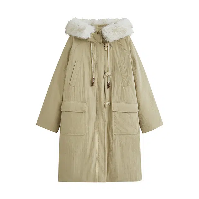 茵曼 连帽牛角扣中长款简约羽绒服 女款