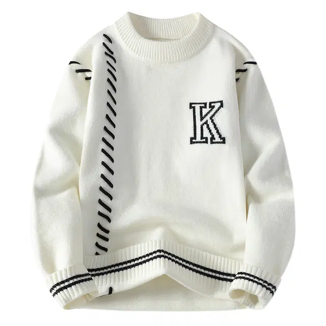 百胜狐 百胜狐男士秋冬季小众设计感圆领线衣青少年加厚保暖休闲针织衫 男款