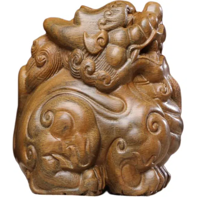 得笙陌 望天貔貅实木胖墩瑞兽桌面装饰文玩#好运 绿檀 摆件 男女同款情侣款