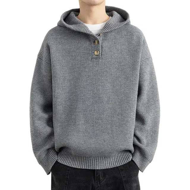 袋鼠 秋冬季美式复古纯色基础款保暖内搭连帽套头外套休闲情侣上衣针织衫 男女同款