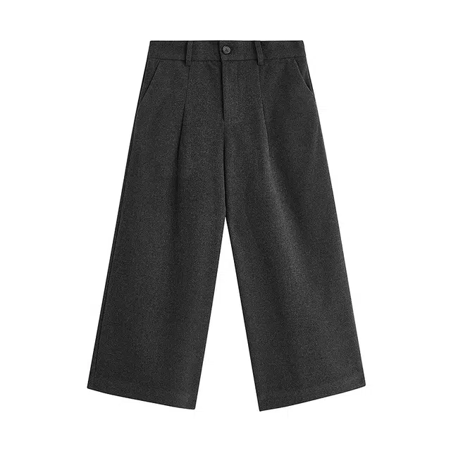 茵曼 简约宽松显瘦毛呢阔腿百搭潮流宝藏垂感慵懒早秋穿搭平价西裤入秋时尚氛围不贴腿微喇休闲裤 女款