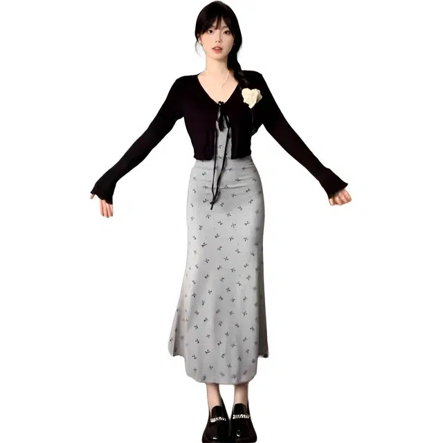 苏九儿 蝴蝶结印花收腰显瘦茶歇裙装套装 女款