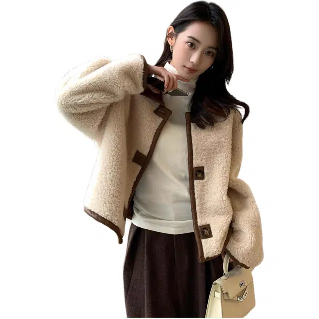 思蓓儿 今年流行的爆款毛绒绒穿搭短款小香风女绒感外套 女款