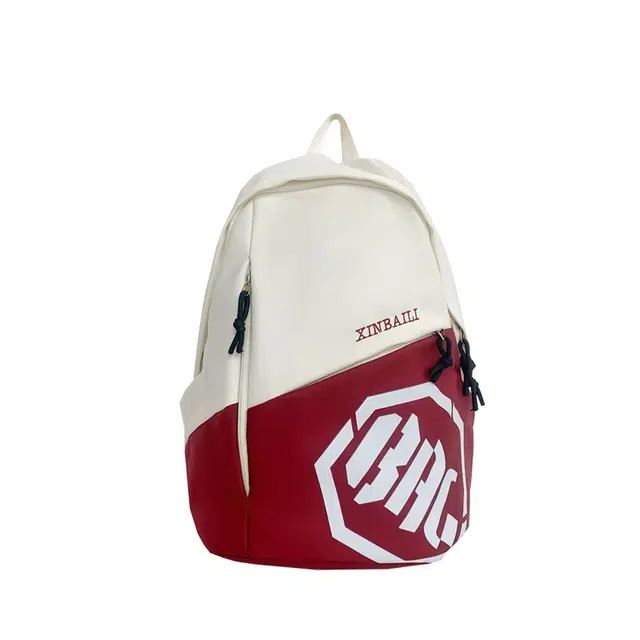 單倉 高级感撞色字母设计学院风通勤百搭背包初高中学生大容量轻便书包 尼龙 双肩包 常规 男女同款情侣款 灰色/黑色/红色/卡其色/蓝色