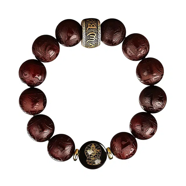 【本命守护】 普陀山文创 复古国风精美雕刻六字真言生肖本命佛珠转运珠招财纳福文玩盘玩纳福#好运 紫檀属 手串 男女同款情侣款