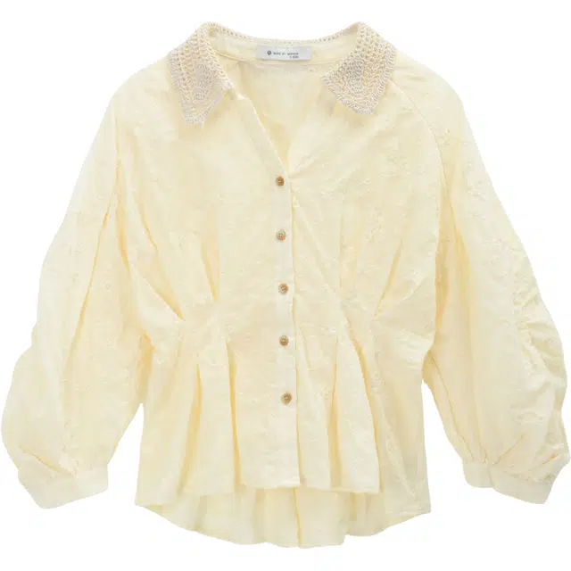 谜秀 荷叶边镂空蕾丝灯笼袖长袖通勤风衬衫 女款