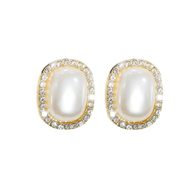 澜耀 白色方形珠珠 小众设计轻奢气质高级感耳饰 合金 耳环 女款