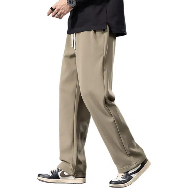 么宁 简约百搭宽松直筒裤弹力松紧腰垂感舒适透气个性时尚户外日常运动休闲裤 男女同款