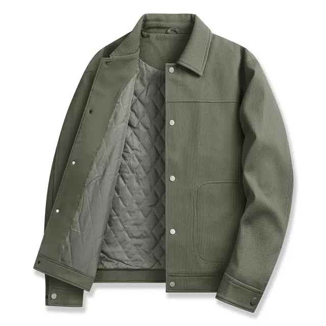 与狼共舞 肌理提花时尚简约夹棉舒暖百搭翻领加厚夹克外套 男款