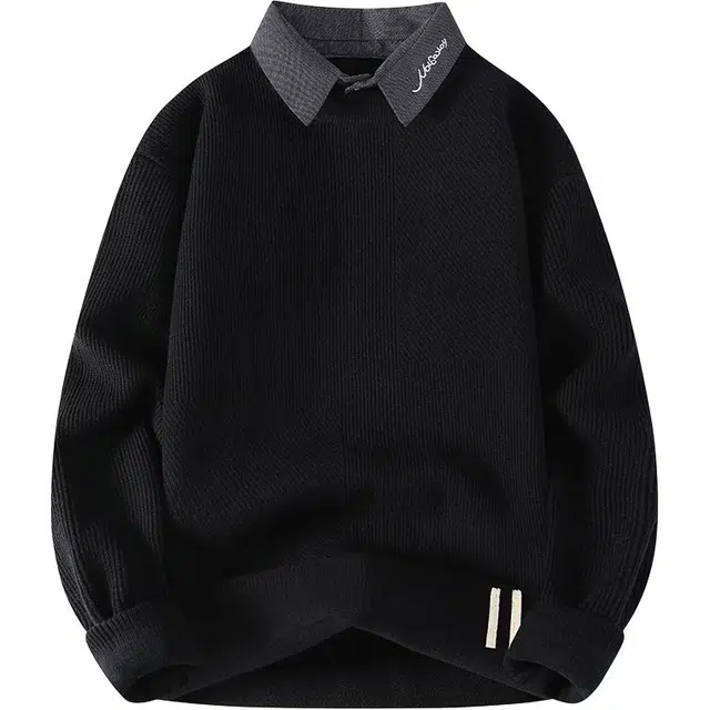 百胜狐 百胜狐衬衫领男冬季假两件男内搭打底衫青少年毛线衣针织衫 男款