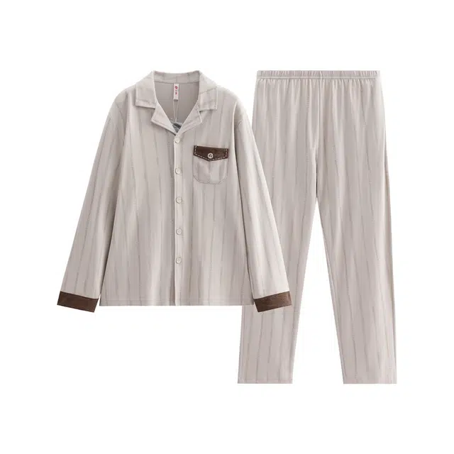 芬腾 男春秋季抗静电开衫纯棉长袖青年时尚休闲家居服睡衣套装 男款