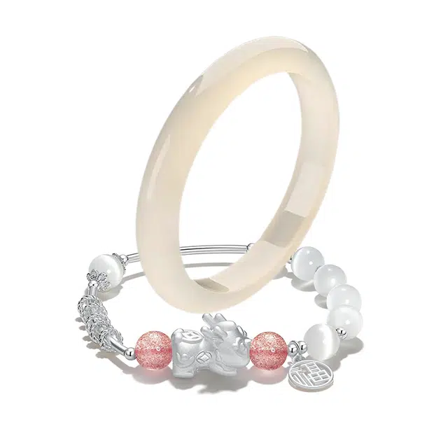 【一步一响】 岁月静好 香槟金白月光繁花似锦叠戴氛围感气质百搭显白水润汉服旗袍宫廷风新中式素圈甜蜜浪漫告白#好运 琉璃 手镯 女款