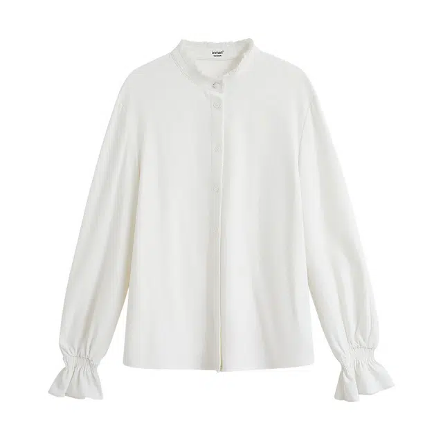茵曼 甜美花边立领简约宽松长袖衬衫 女款