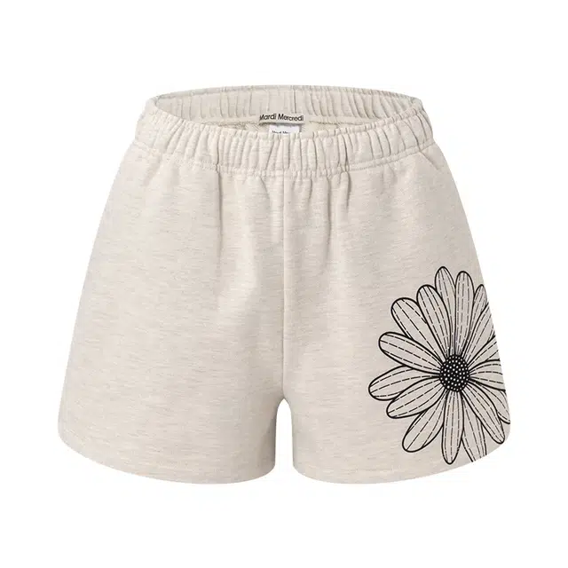 MARDI MERCREDI SS25 SWEAT SHORTS FLOWER_OATMEAL BLACK