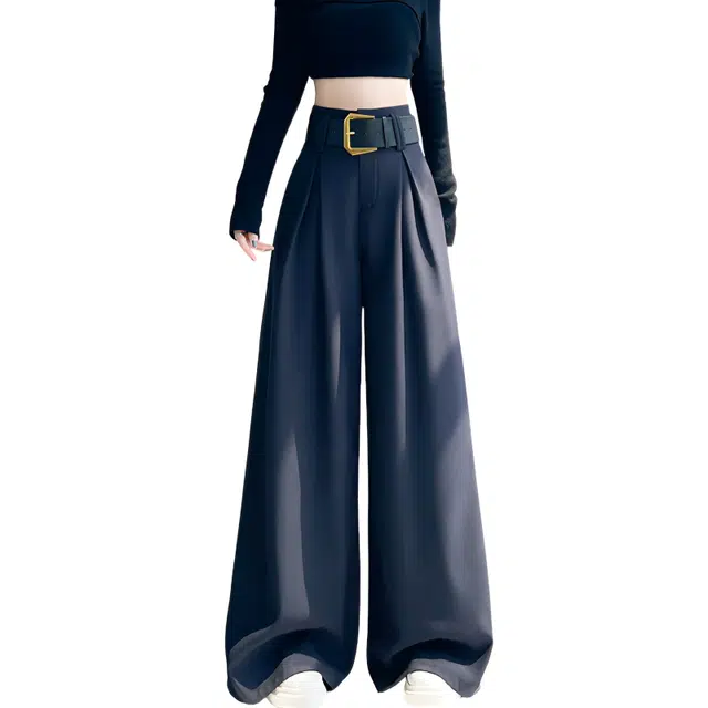 荟萃阁 显瘦西装阔腿裤老钱风垂感宽松大裤脚拖地裤子休闲裤 女款