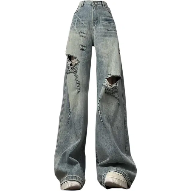 下层基础 高街宽松复古百搭潮流破洞嘻哈舒适长裤休闲牛仔裤 男女同款