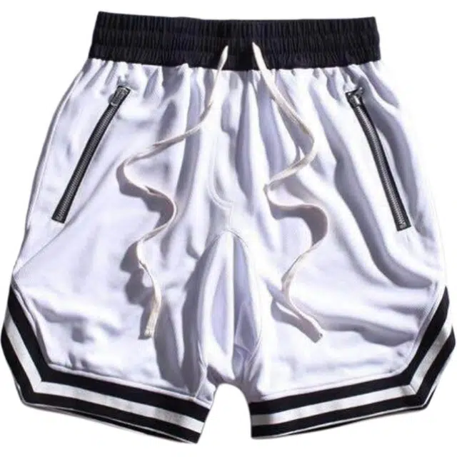 玉儿恋 跑步透气条纹休闲五分系带运动短裤 男款