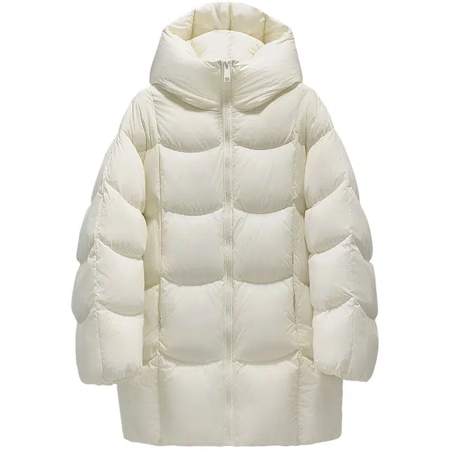 丝柏舍 纯色连帽中长款小个子厚款保暖简约落肩长袖羽绒服 女款