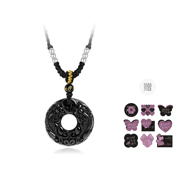 扣住浪漫卡片 福韵金 貔貅平安扣新中式国潮国风民族风简约平安纳福简约本命年百搭#好运 黑曜石 项链 女款