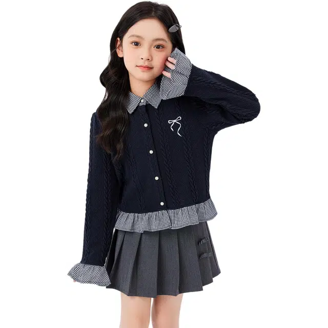 左西毛衣 时尚舒适百搭亲肤假两件 藏青色 中小童