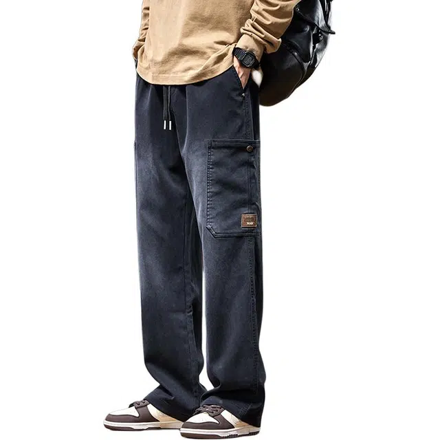 协协乐 美式复古做旧水洗宽松直筒春秋季潮牌机能风垂顺丝滑青少年拖地裤百搭运动休闲长裤工装裤 男款