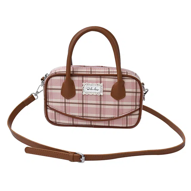 草丛喵喵喵 复古小众格子时尚百搭通勤 布料 单肩斜挎手提包 常规 女款 多色