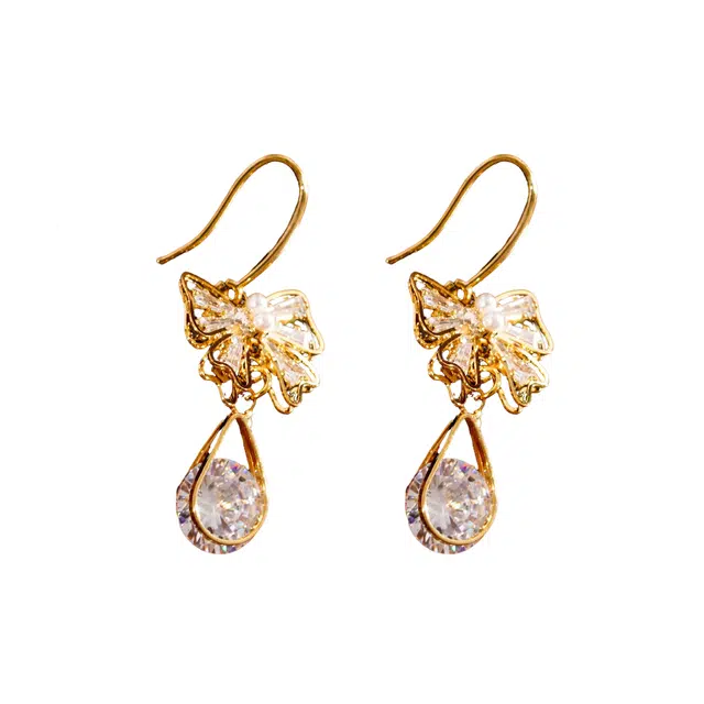 澜耀 蝴蝶锆石 小众设计甜美时尚高级感耳饰#好运 合金 耳环 女款