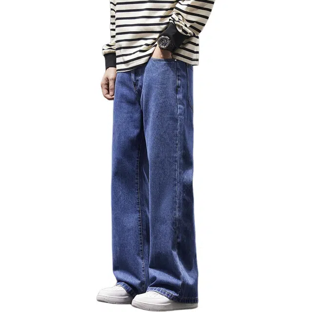 潮人榜 美式复古重磅微喇裤男女同款春秋款纯棉休闲宽松直筒阔腿长裤牛仔裤 男女同款