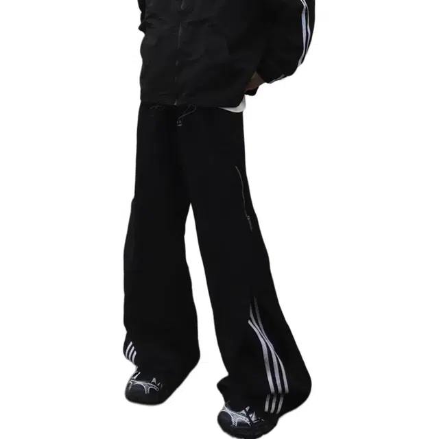 徐百货 美式小众解构拉链休闲裤潮牌复古三条杠宽松垂感运动阔腿裤潮流百搭舒适工装裤 男女同款