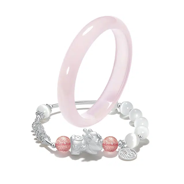 【高品质】 岁月静好 粉月光新中式国潮气质美人镯一步一响高级清冷感气质显白白月光闺蜜叠戴必备礼盒#好运 琉璃 手镯 男女同款情侣款