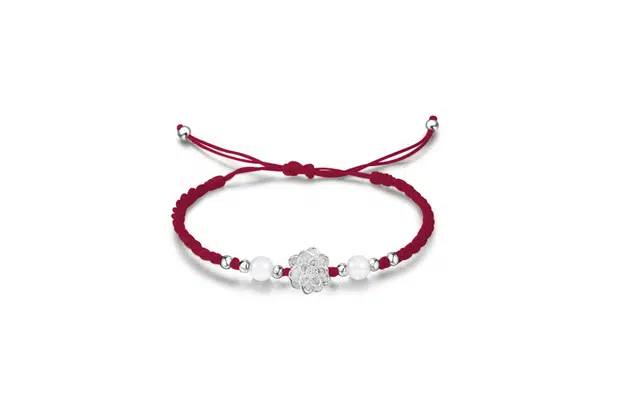 迎百宝 新中式好运莲花转运珠 小众设计感立精致手工编织复古国风织物显白高级感可调节 合金 手链 男女同款情侣款