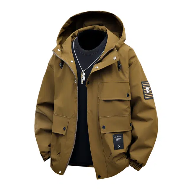 稻草人 美式高街机能多口袋连帽工装外套男生潮牌痞帅春秋季户外登山运动防风休闲宽松冲锋衣夹克 男女同款