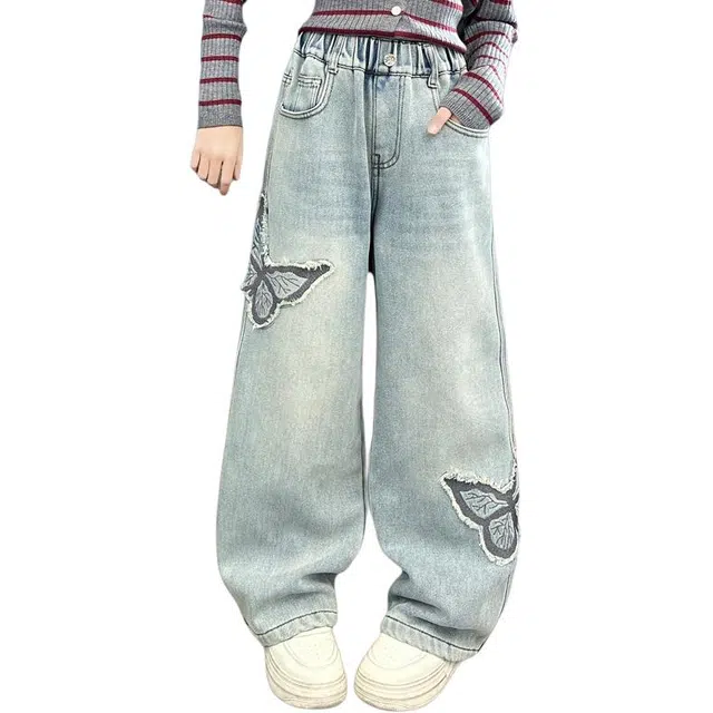 韩素伊牛仔裤 女童裤春秋款时髦洋气女大童阔腿裤潮酷秋季宽松秋装儿童裤子