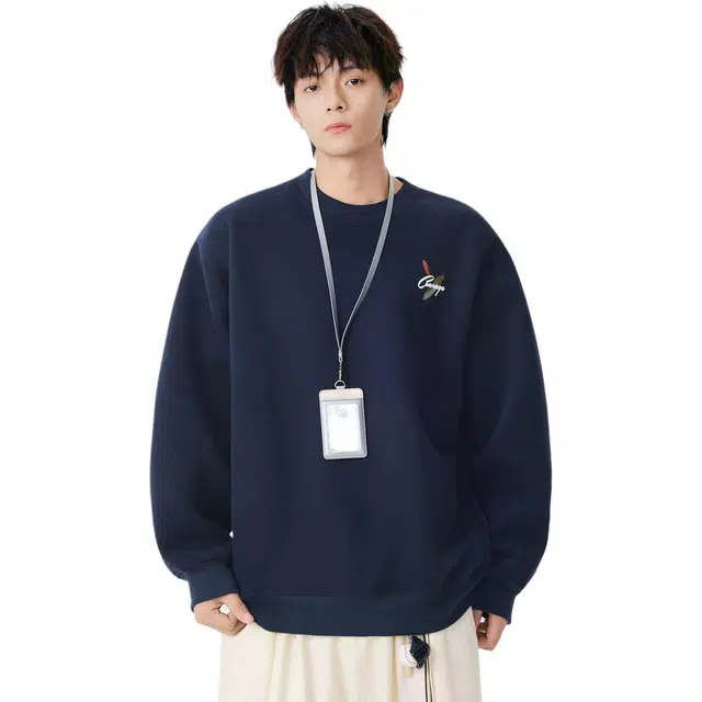 米素力 秋季圆领休闲印花落肩袖美式套头卫衣 男女同款