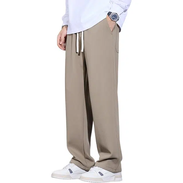 么宁 简约百搭宽松直筒裤弹力松紧腰慵懒风垂感舒适透气个性时尚户外日常运动休闲裤 男女同款