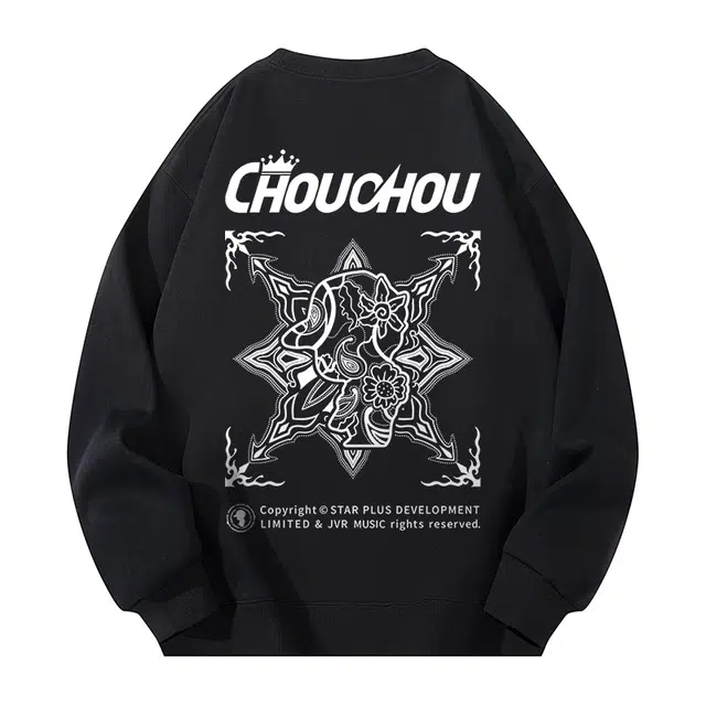 周同学 周杰伦 嘻哈街头美式复古腰果花字母宽松百搭休闲纯色学院风套头落肩圆领卫衣 男女同款