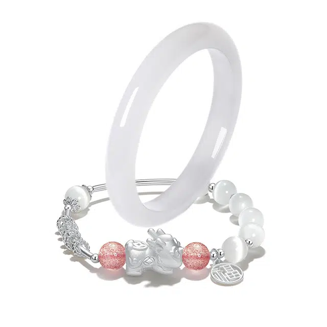 【高品质&招财纳福】白月光小众古色古香显白气质高级感繁花似锦叠戴新中式古典雅韵水润素圈美人 岁月静好 #好运 琉璃 手镯 男女同款情侣款