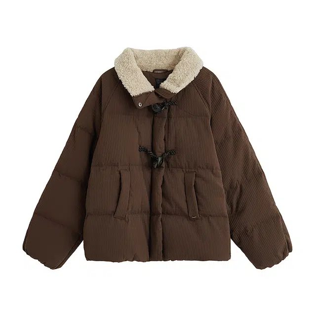 茵曼 羊羔毛领牛角扣长袖厚实不臃肿小个子宝藏显瘦冬季羽绒服 女款