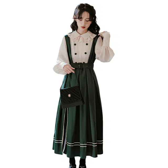 荟萃阁 法式复古轻洋装简约文艺宫廷风修身显瘦长袖连衣裙 女款