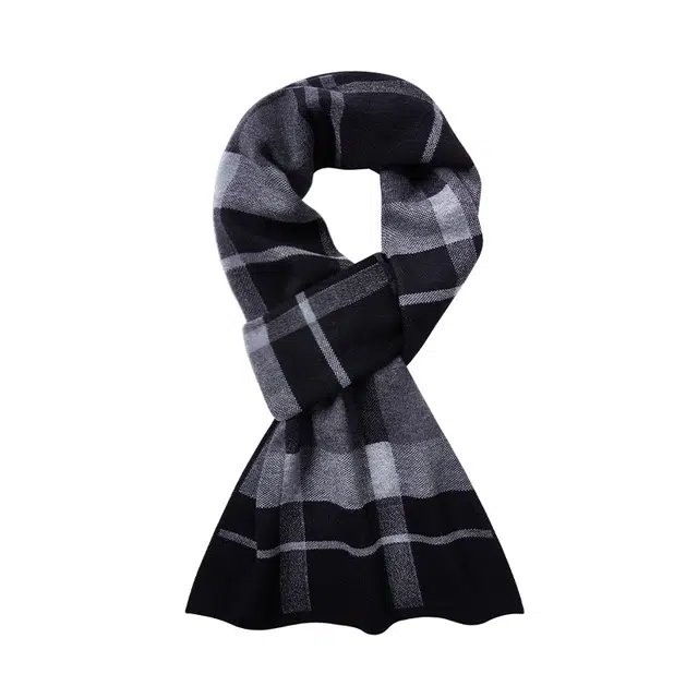 脸颊之吻 高档百搭针织格子加厚保暖 绵羊毛 绒线围巾 男款