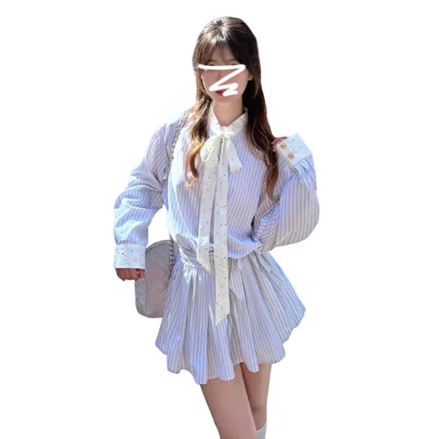 缪斯的诱惑 法式气质条纹设计感衬衫裙子女收腰显瘦短裙长袖连衣裙 女款